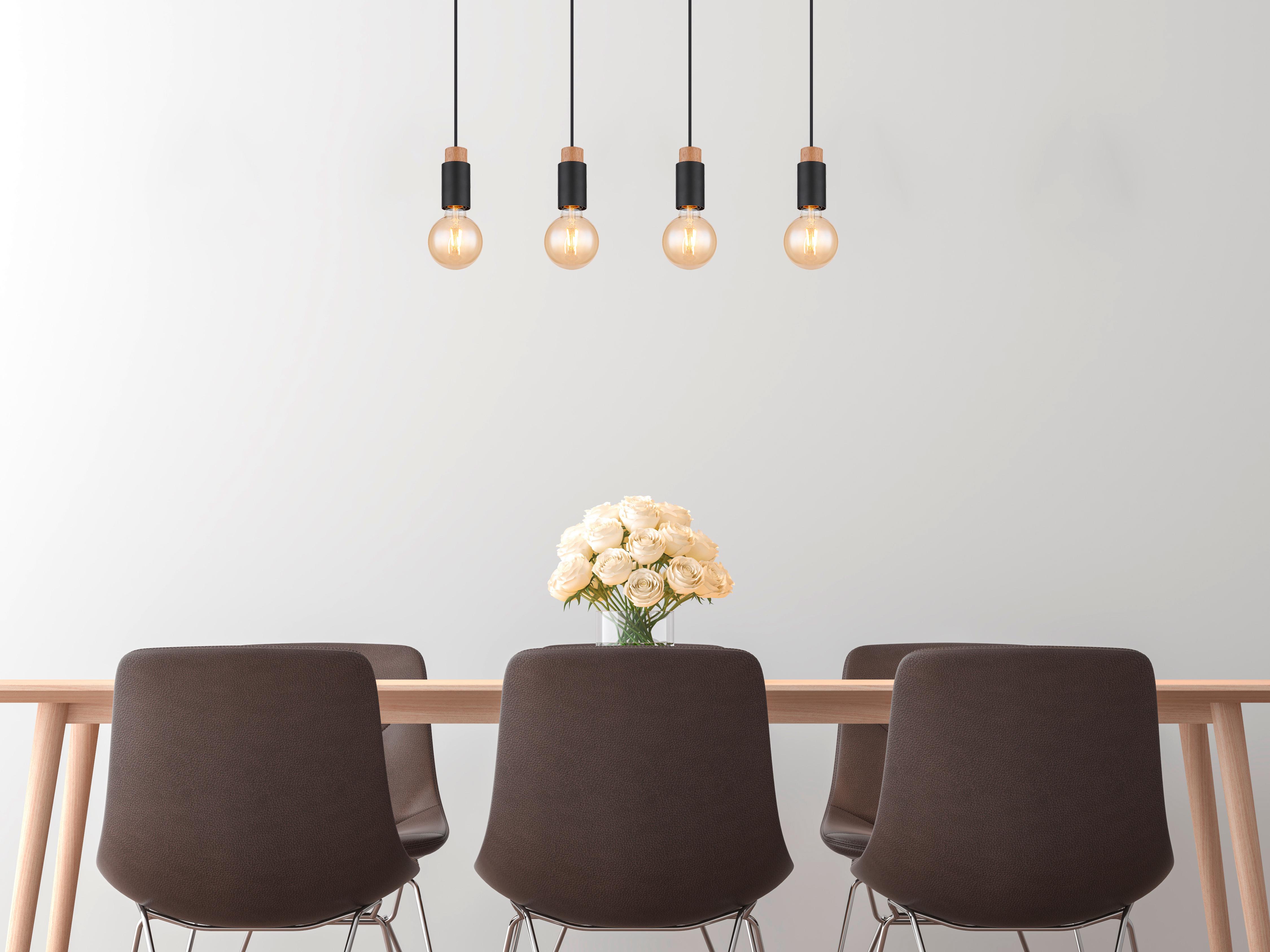 Hängeleuchte 54045-4h - Dunkelbraun/Schwarz, Design, Holz/Kunststoff (75/8/120cm) - Globo