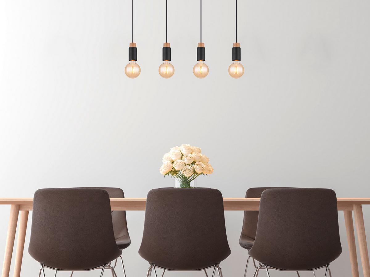 Hängeleuchte 54045-4h - Dunkelbraun/Schwarz, Design, Holz/Kunststoff (75/8/120cm) - Globo