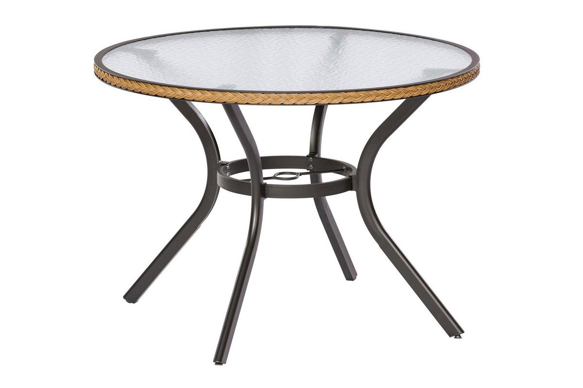 Gartentischgruppe Ravenna 5tlg. Set Inkl. Sitzkissen - Beige/Graphitfarben, KONVENTIONELL, Glas/Kunststoff - Gardenson