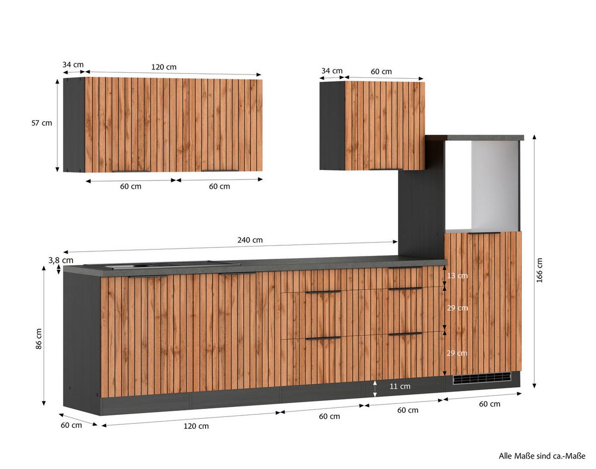 Küchenleerblock Liverpool Graphit/eiche Dekor B: 300 Cm - Schieferfarben/Eiche Wotan, Basics, Holzwerkstoff (300cm) - Held