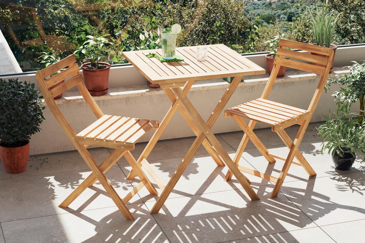 Balkonset Capri - Naturfarben/Akaziefarben, MODERN, Holz (60/60/74cm) - Beldano