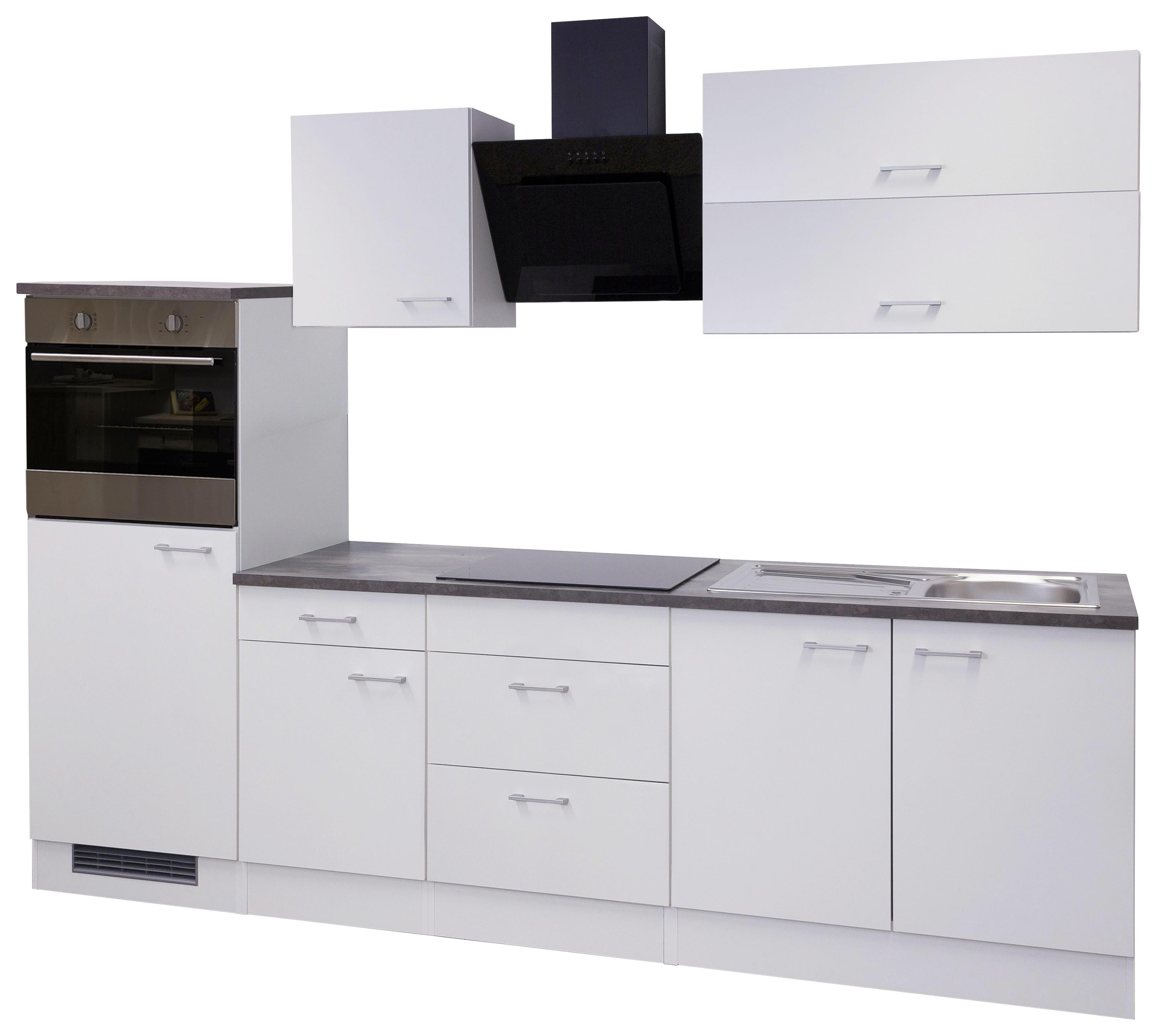 Küchenzeilen Lucca mit Geräten 270 cm Weiß - Graubraun/Weiß, KONVENTIONELL, Holzwerkstoff (270cm) - FlexWell