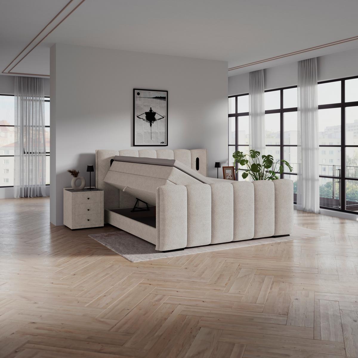 Boxspringbett Elysia Beige, Lf: 200x220 cm - Beige/Schwarz, Trend, Holz/Holzwerkstoff (200/220cm) - Luca Bessoni