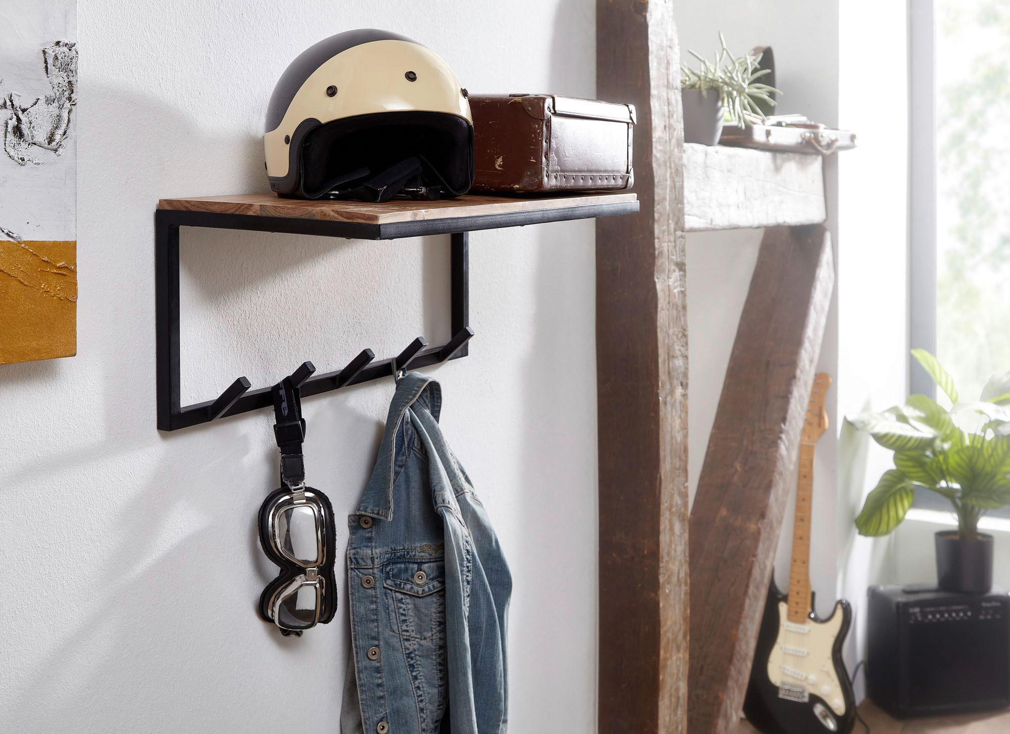 Wandgarderobe Akazie Massiv, B: 70cm - Akaziefarben, MODERN, Holz/Metall (70/27/30cm) - MID.YOU