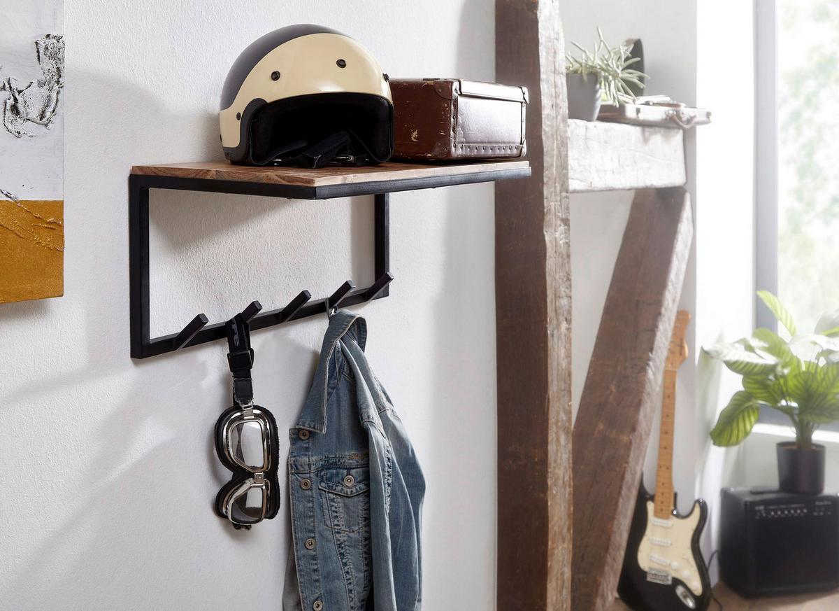 Wandgarderobe Akazie Massiv, B: 70cm - Akaziefarben, MODERN, Holz/Metall (70/27/30cm) - MID.YOU