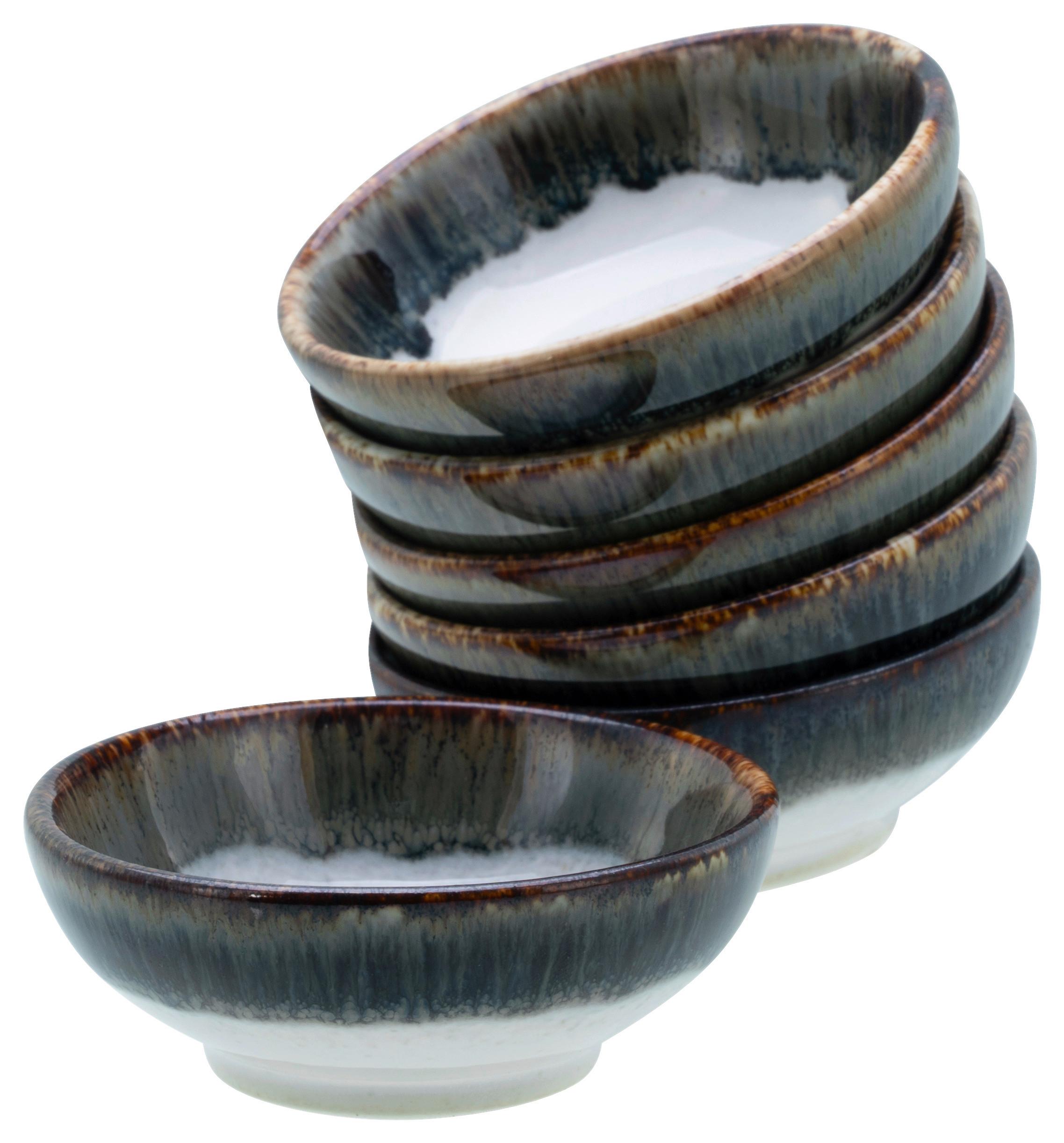Dipschalenset 6 tlg. Cascade Steinzeug, Weiß/Blaugrau - Blaugrau/Weiß, Design, Keramik - Creatable