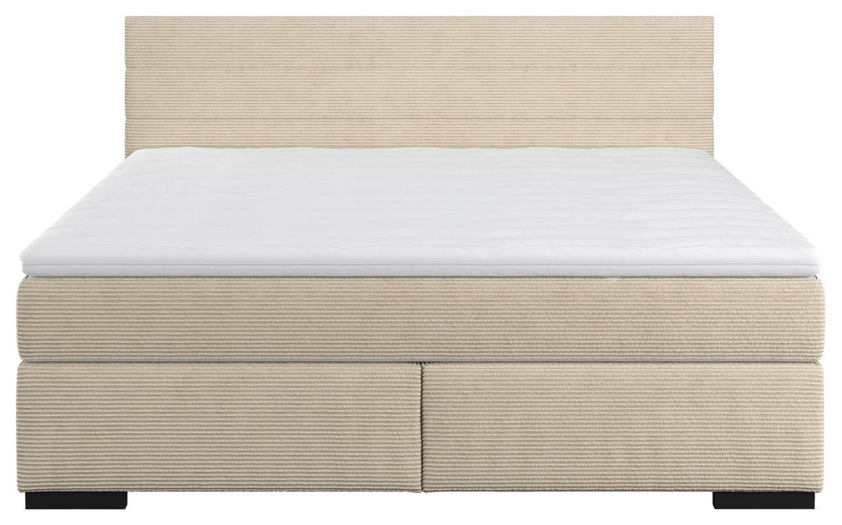 Boxspringbett Mit Topper 140x200 Mammut - Creme/Schwarz, KONVENTIONELL, Holz/Holzwerkstoff (140/200cm) - MID.YOU