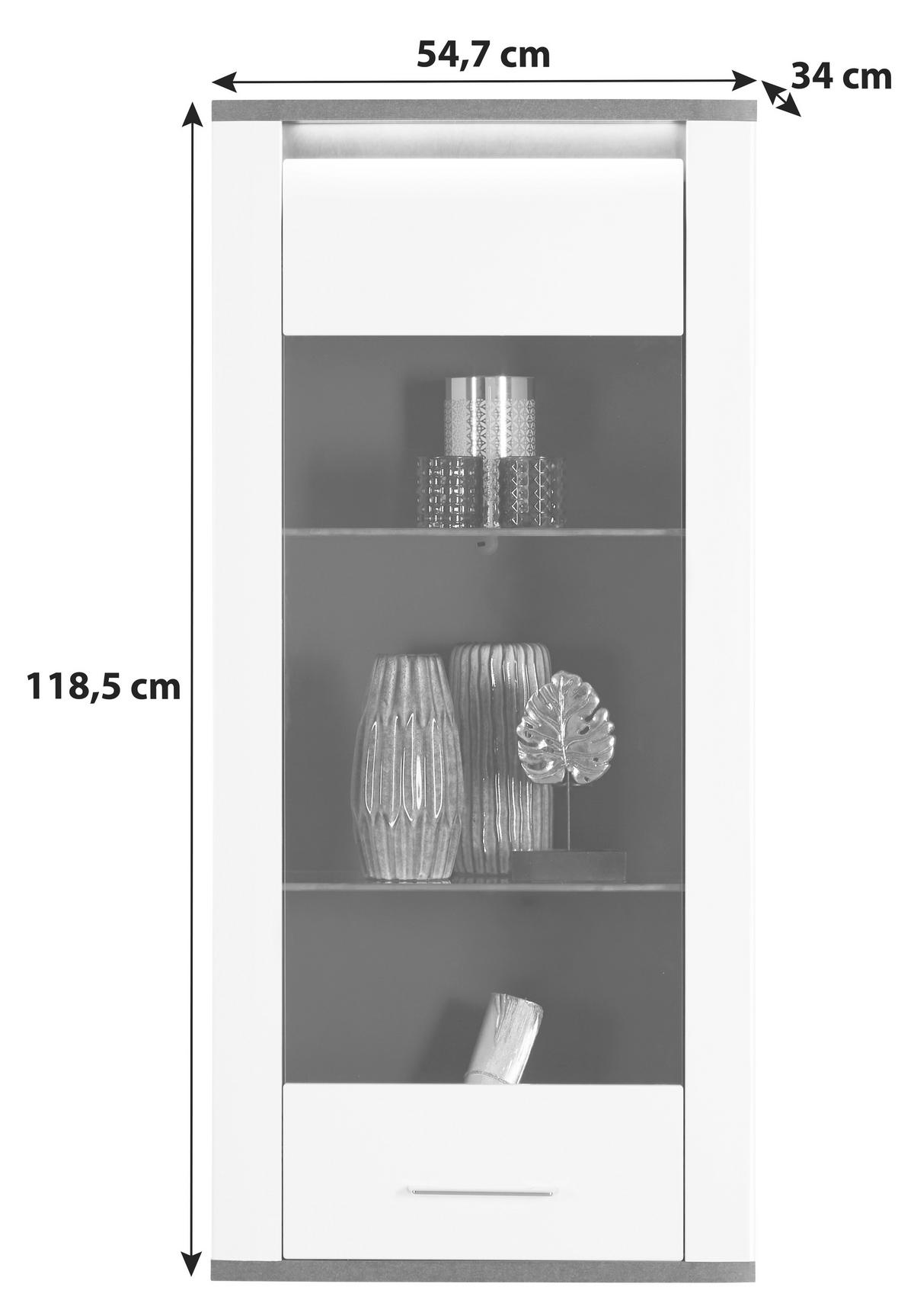 ZÁVESNÁ VITRÍNA ALASSIO - biela/grafitová, Modern, kov/kompozitné drevo (54,7/118,5/34cm) - Luca Bessoni