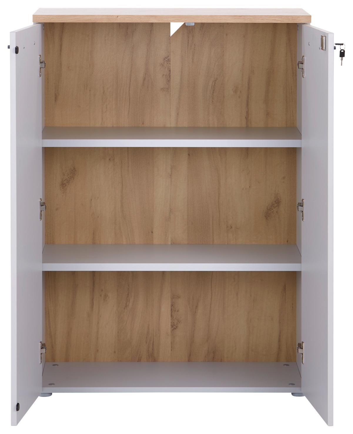 Aktenschrank versperrbar Eiche Dekor Weiß B: 80 cm - Eichefarben/Grau, MODERN, Holzwerkstoff (80/112/38cm)