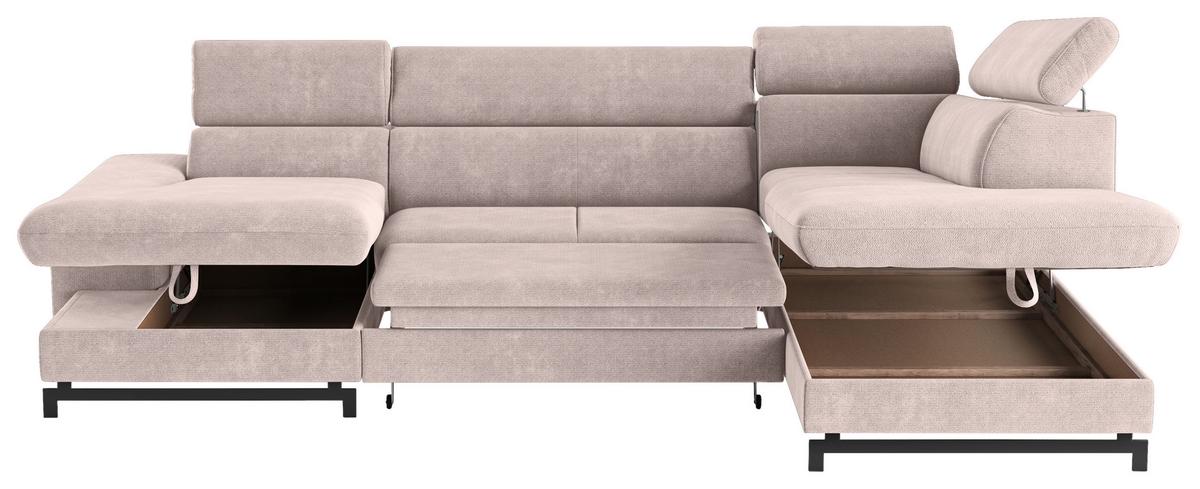 Wohnlandschaft mit Bettkasten Emma Creme - Creme/Schwarz, Textil (165/328/215cm) - MID.YOU