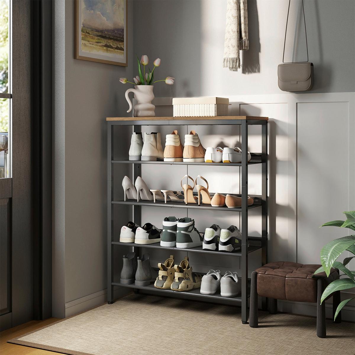 Schuhregal Lbs038k01 - Schwarz/Braun, Trend, Holzwerkstoff/Metall (75/93/28cm) - MID.YOU