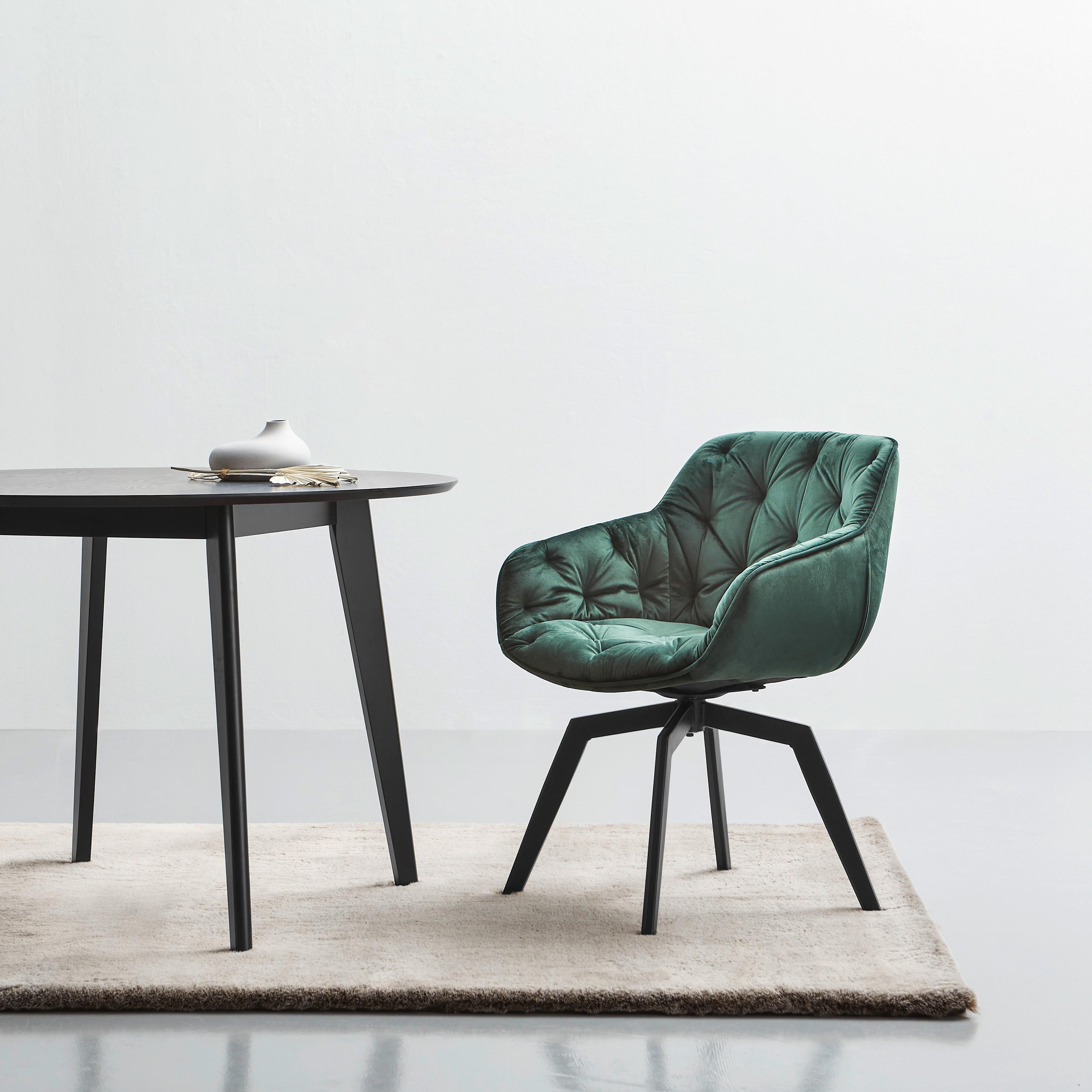Armlehnstuhl Avegno Dunkelgrün mit drehbare Sitzfläche - Dunkelgrün/Schwarz, MODERN, Holz/Textil (58/83/63cm) - Livetastic