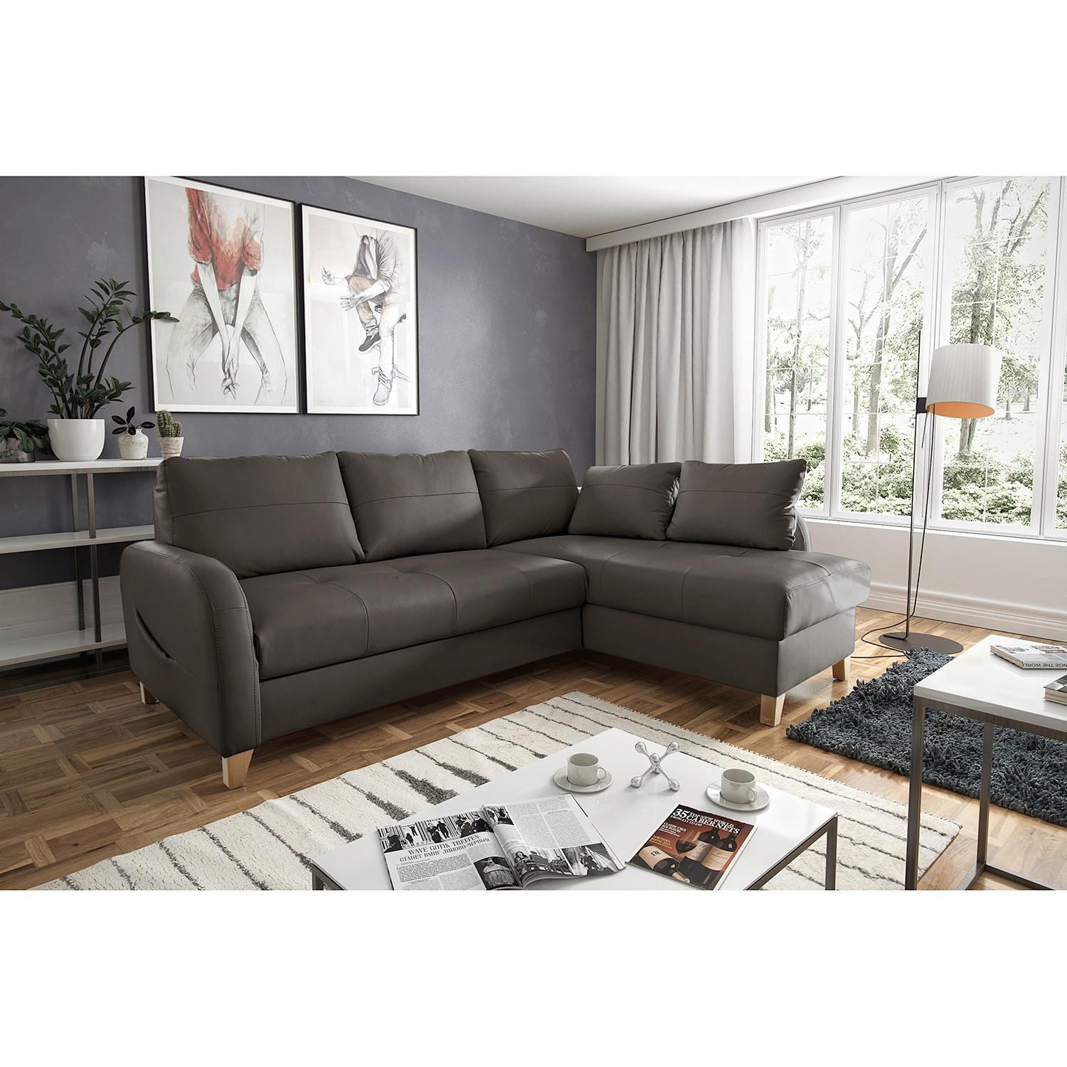Ecksofa Compact Dunkelbraun B: 227x168 cm - Dunkelbraun/Buchefarben, Design, Leder/Textil (227/168cm) - Livetastic