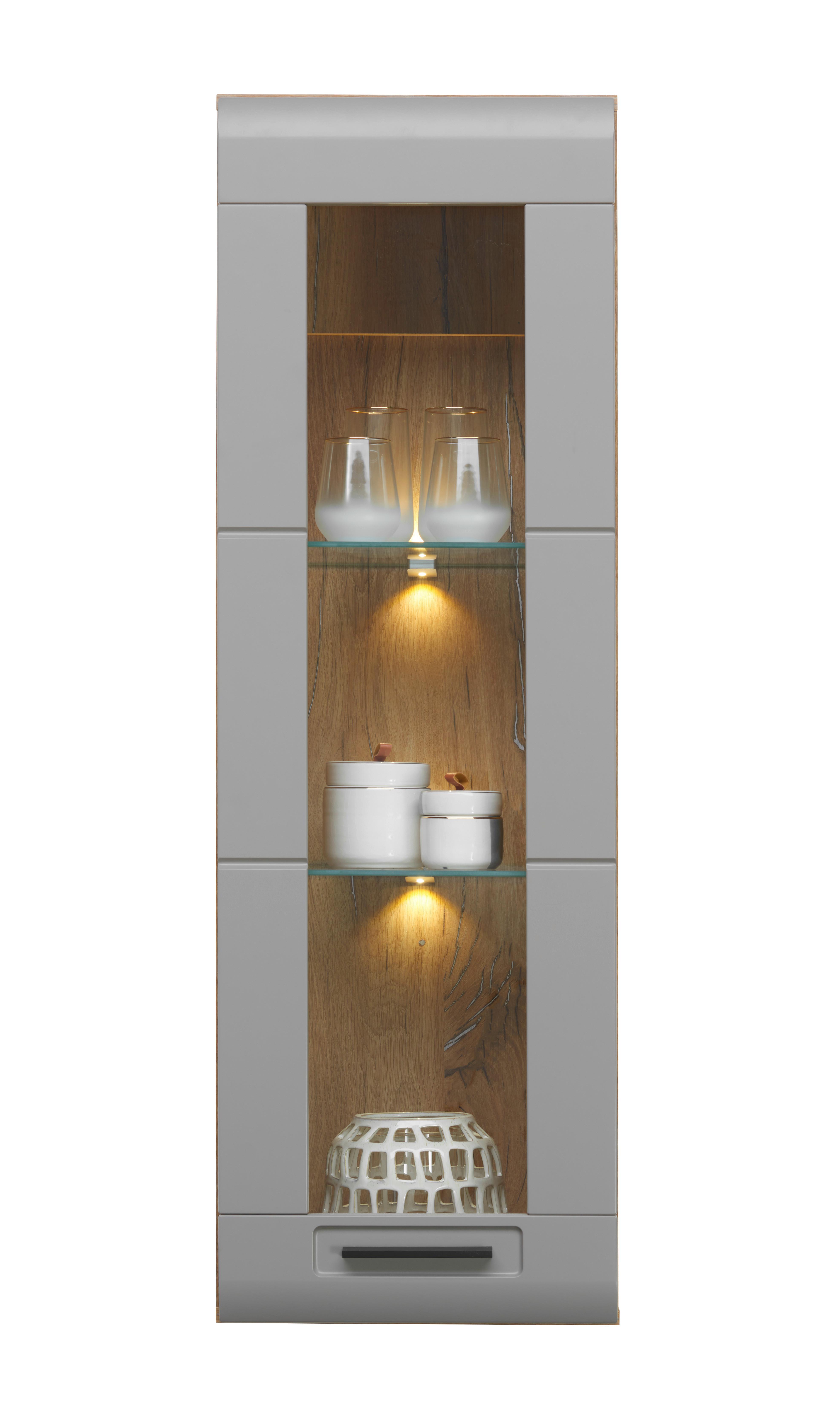 Hängevitrine Auris B: 40,3 cm Eiche/Basalt - Grau, MODERN, Glas/Holzwerkstoff (40,3/123,4/37,1cm) - Luca Bessoni