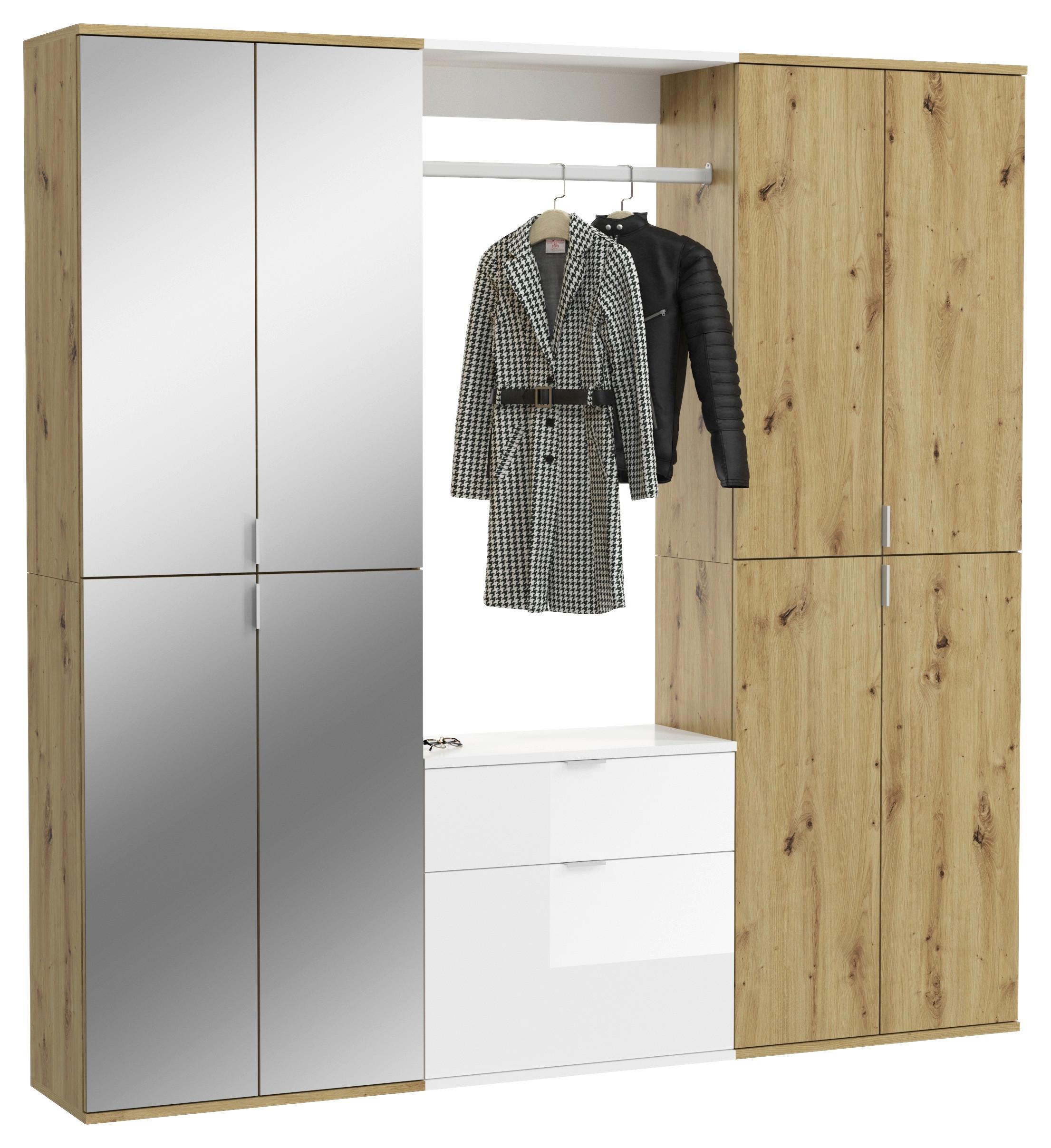 Garderobe Projekt X 3-Teilig Weiß/Eiche Artisan B: 183 cm - Weiß Hochglanz, KONVENTIONELL, Glas/Holzwerkstoff (183/193/34cm) - MID.YOU