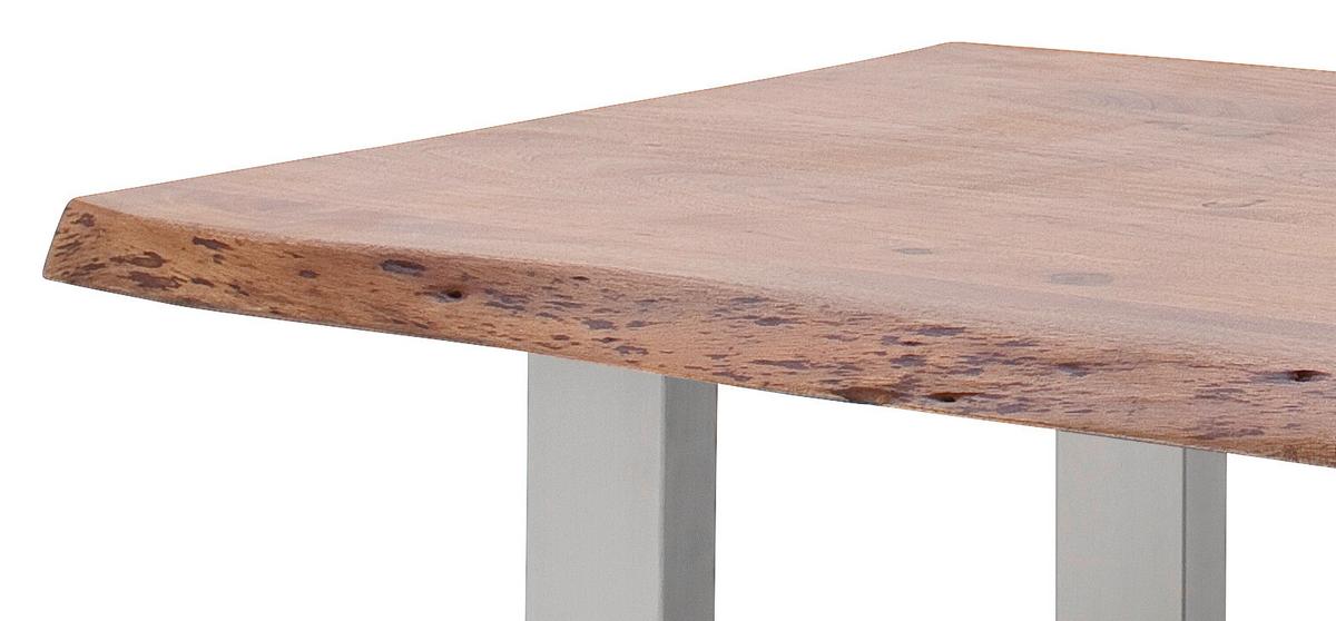 Couchtisch Holz Massiv Cartagena Walnuss/Edelstahlf. - Edelstahlfarben/Walnussfarben, MODERN, Holz/Metall (110/45/70cm)