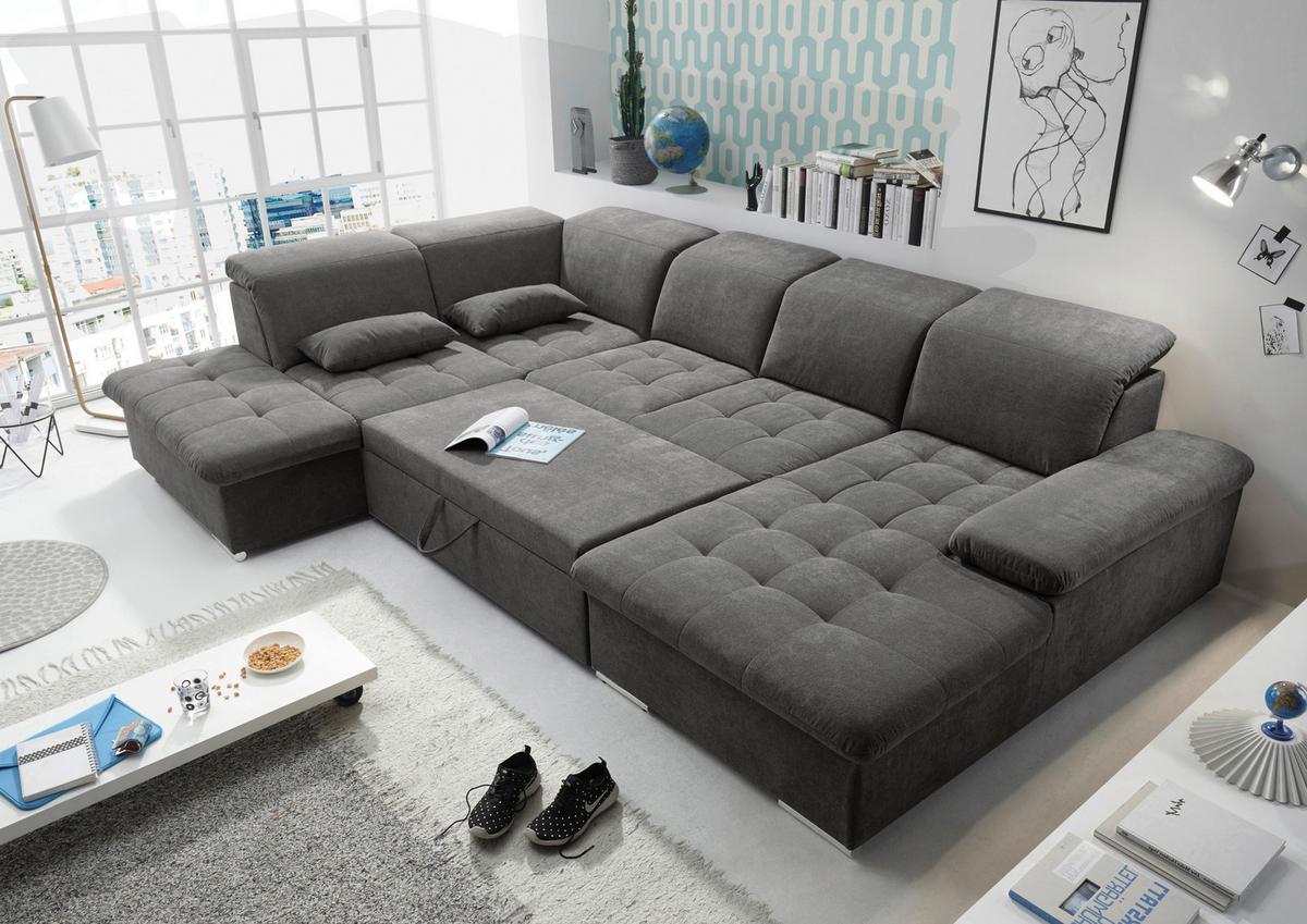 Rozkladacia sedacia súprava Wayne U, tmavosivá - strieborná/tmavosivá, Konventionell, textil/plast (240/340/188cm) - MID.YOU