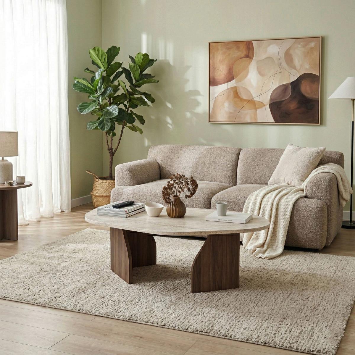 COUCHTISCH Travertin/Walnuss B: 100cm - Beige/Walnussfarben, MODERN, Holzwerkstoff (100/35/60cm)
