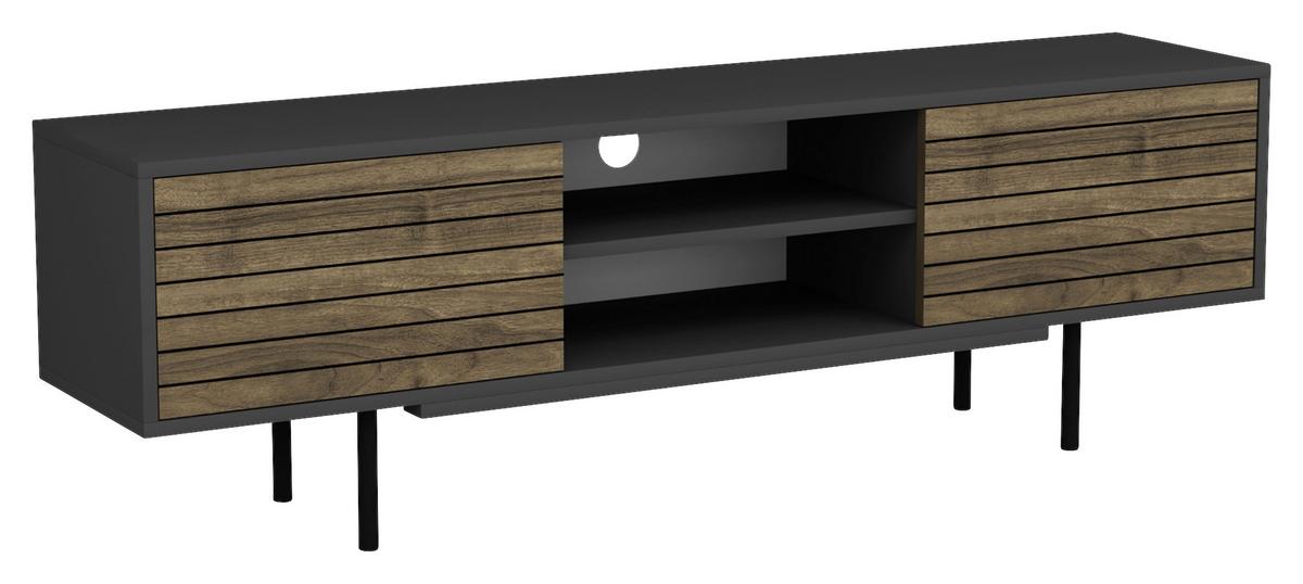 Nízká komoda, antracitová/barvy ořecha - černá/antracitová, Design, kompozitní dřevo (160/50,5/35cm) - Livetastic
