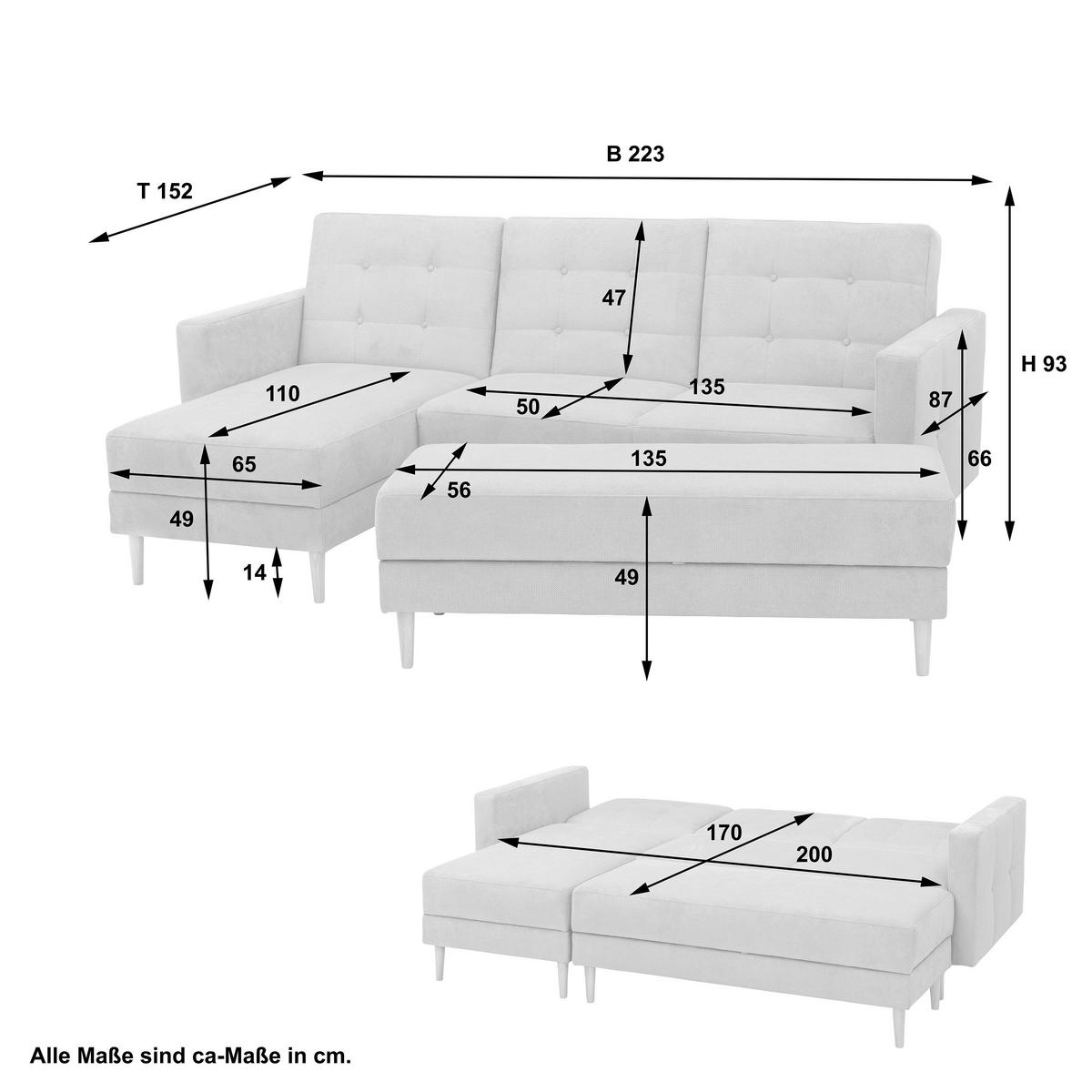 Ecksofa Mit Schlaffunktion Easy Relax Graphitfarben - Eschefarben/Graphitfarben, MODERN, Textil (223/152cm) - Max Winzer