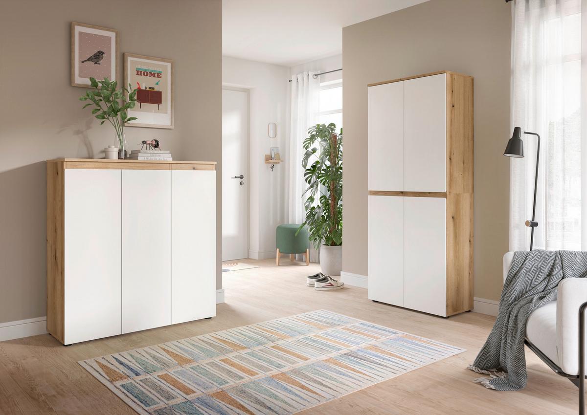 Garderobenschrank Scarpa Eiche Dekor, Weiß B: 140 Cm - Eichefarben/Schwarz, Design, Holzwerkstoff (190/175/37cm) - Livetastic