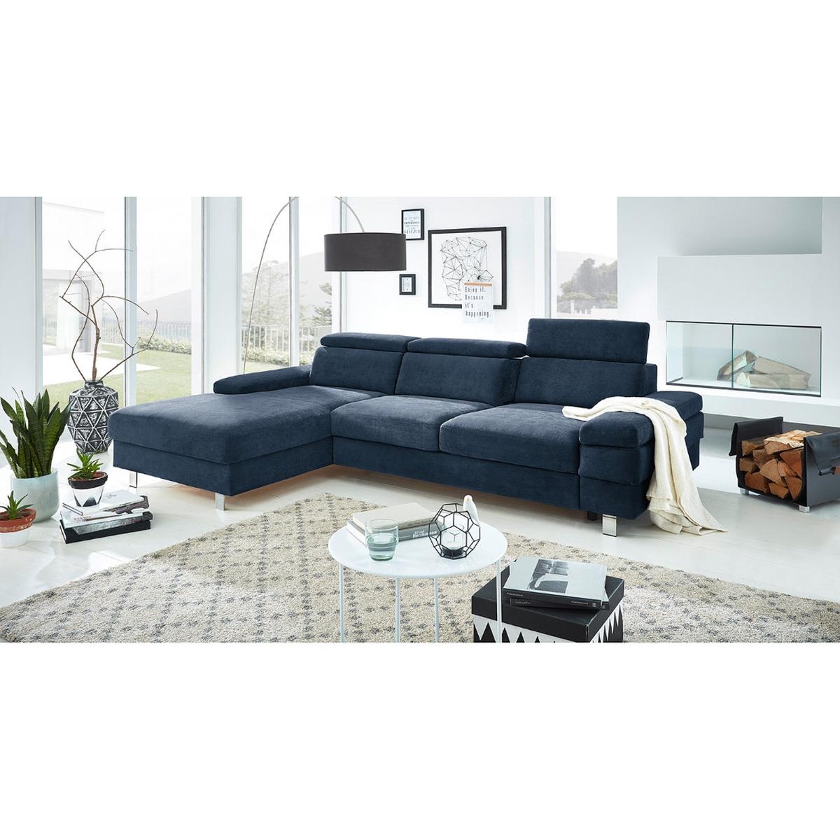 Ecksofa Elvis Dunkelblau S: 182x259 Cm - Silberfarben/Dunkelblau, KONVENTIONELL, Textil (182/259cm) - Trendmanufaktur
