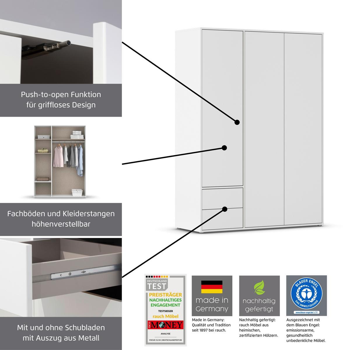 Drehtürenschrank Nabila Weiß B: 140 cm - Weiß, MODERN, Holzwerkstoff (140/194/53cm) - Rauch Möbel