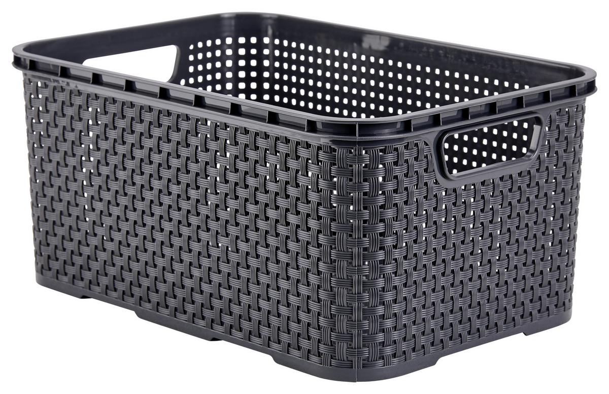 Schubladenbox Rattan Weiß , Anthrazit, 24,1x29,6x33 cm - Anthrazit/Weiß, Basics (24,1/29,6/33cm) - Ondega