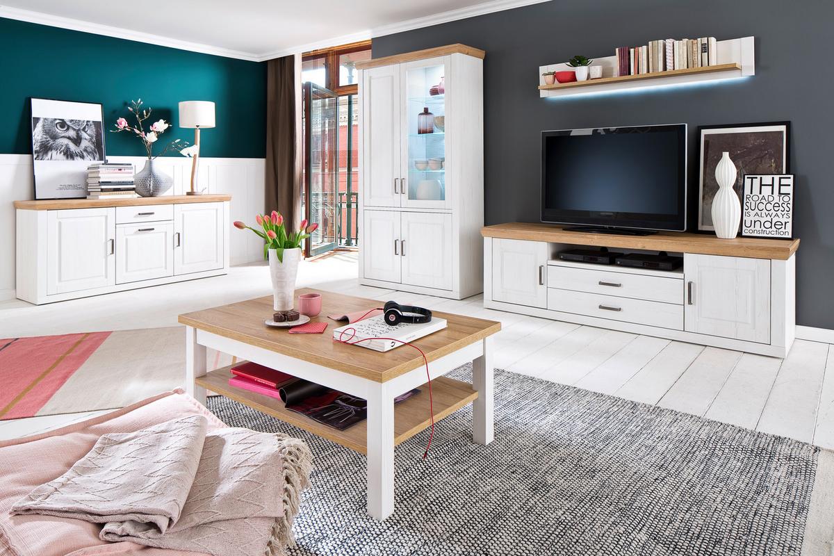 Wohnkombination 3-Tlg. Brixen Eiche/Pinie Dekor - Pinienfarben, Design, Glas/Holzwerkstoff (326/210/52cm) - Livetastic