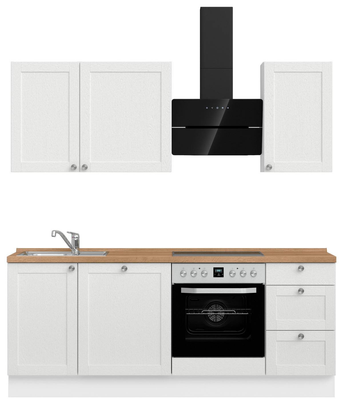 Kuchynská linka 210 cm, biela / dub Sierra - biela/farba ušľachtilej ocele, Romantik / Landhaus, kov/kompozitné drevo (210cm) - Nobilia