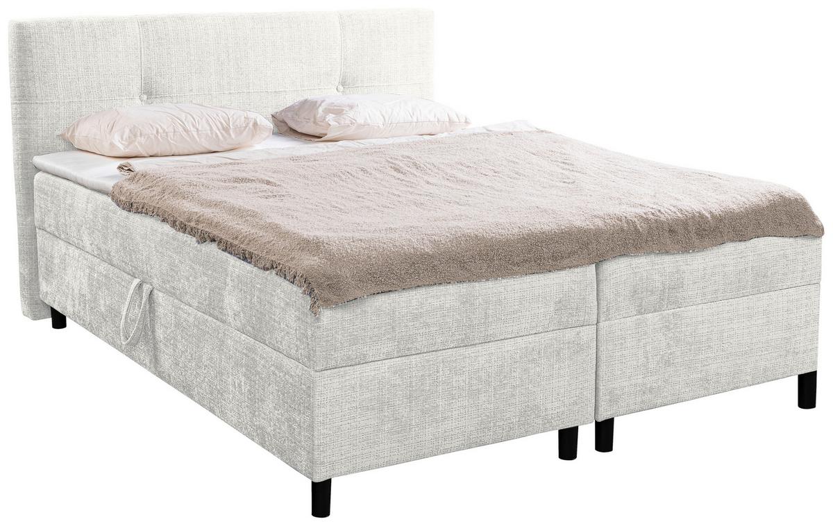 Boxbett mit Bettkasten Haga Creme 180x200 cm - Creme/Schwarz, MODERN, Holz/Kunststoff (180/200cm) - MID.YOU