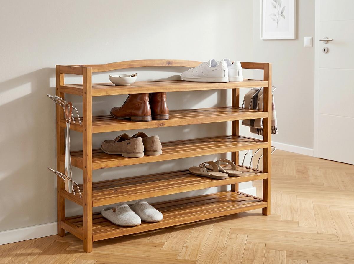 Schuhregal aus Akazienholz 5 Etagen - Akaziefarben, Basics, Holz (26/82/74cm)
