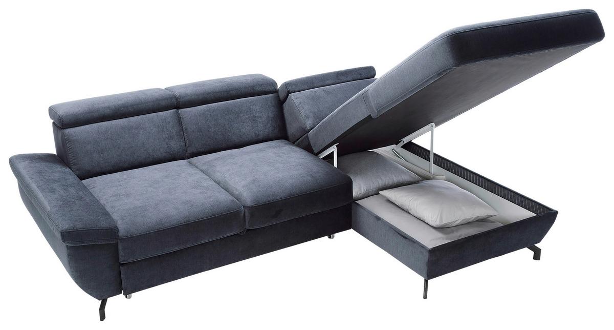 Ecksofa Rima - Silberfarben/Dunkelblau, MODERN, Textil (262/182cm) - Trendmanufaktur