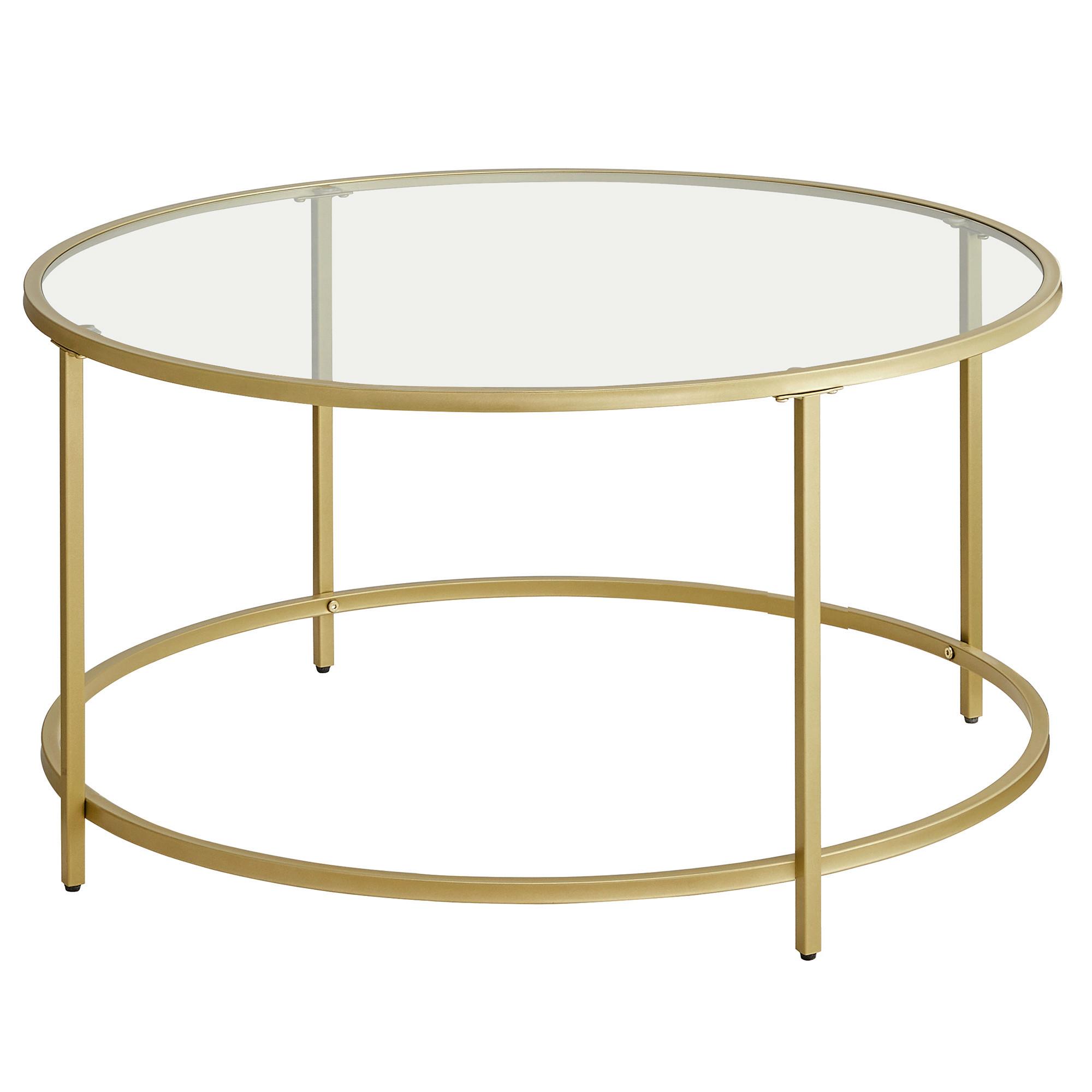 Beistelltisch mit Glasplatte Goldfarben - Klar/Goldfarben, Trend, Glas/Metall (84/84/45,5cm) - Boxxx
