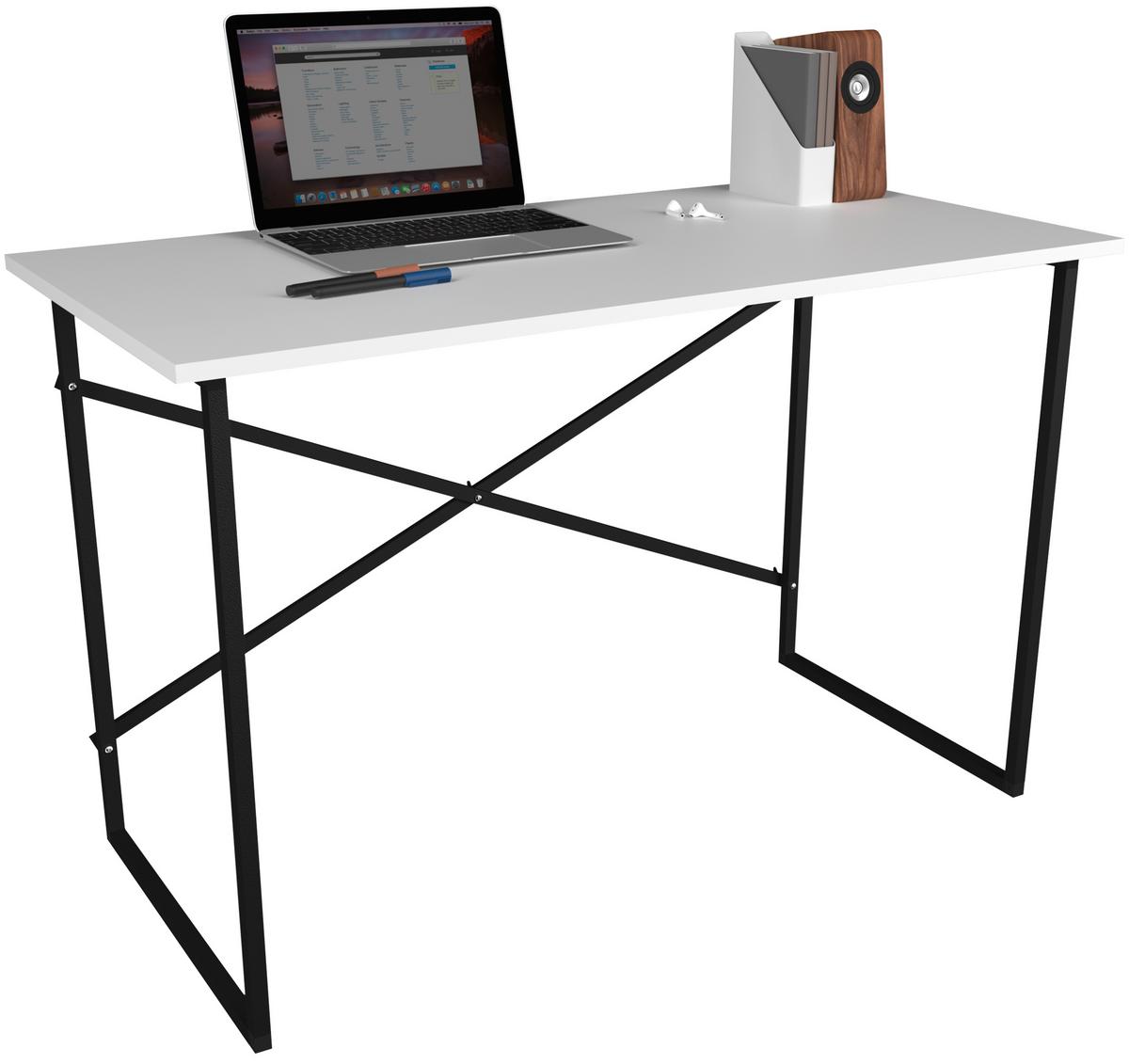 Schreibtisch Insasi Weiß B: 90 cm - Schwarz/Weiß, Design, Holzwerkstoff/Metall (90/50/75cm) - MID.YOU