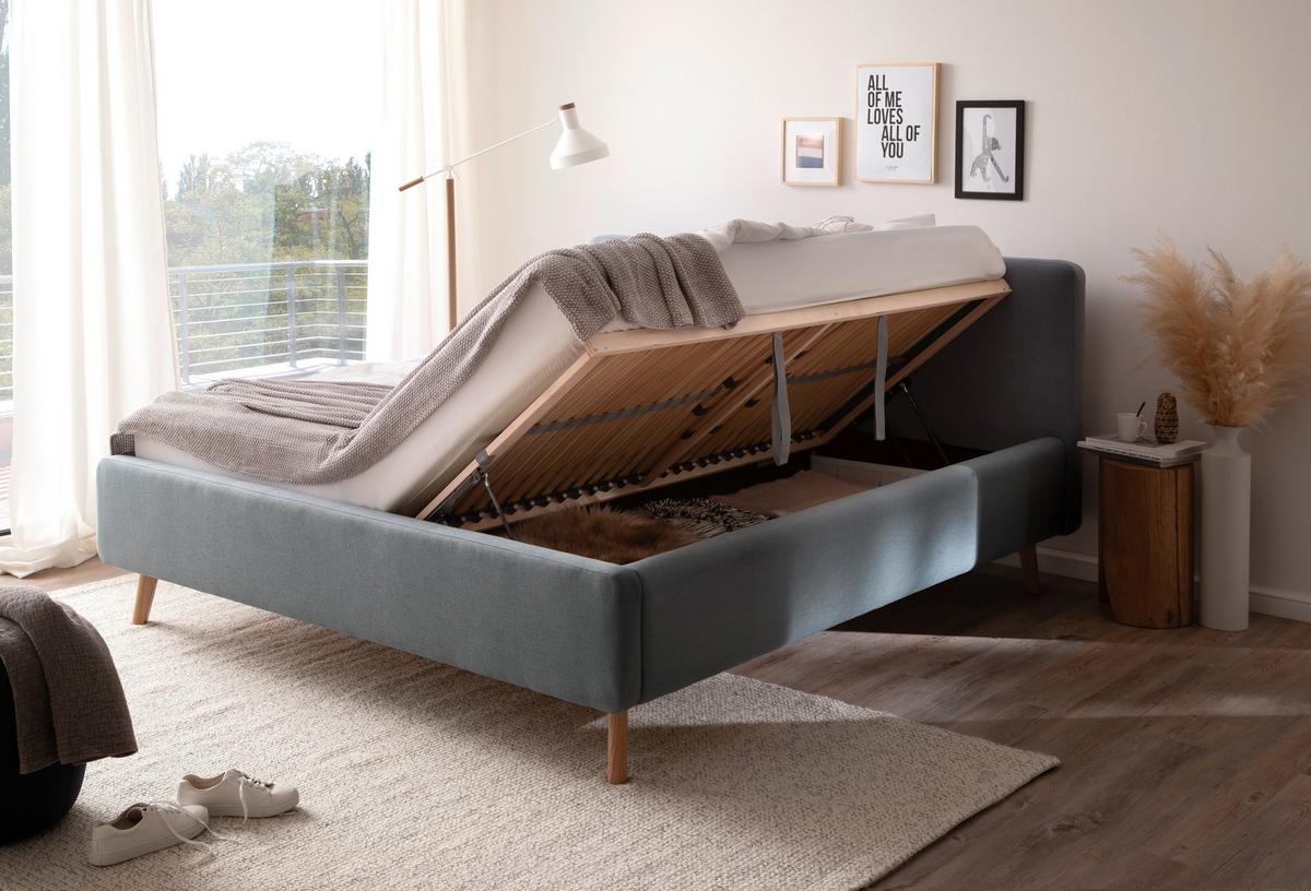 Polsterbett Mattis 160x200cm Blau, inkl. Bettkasten - Blau/Hellblau, Design, Holz/Textil (160/200cm) - Livetastic