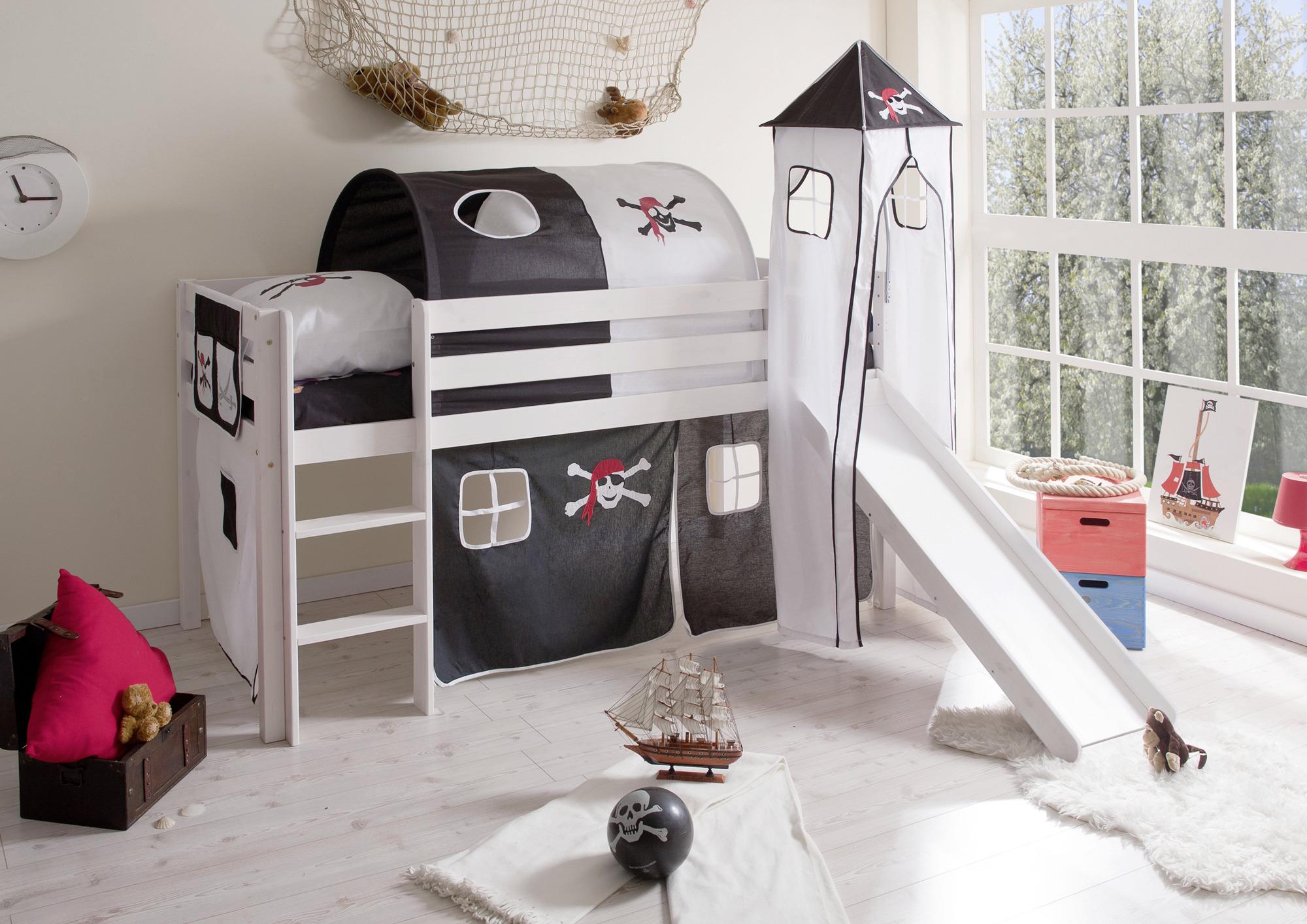 Spielbett Kasper Schwarz/weiß Kiefer Massiv 90 Cm Turm - Schwarz/Weiß, Natur, Holz (90/200cm) - MID.YOU