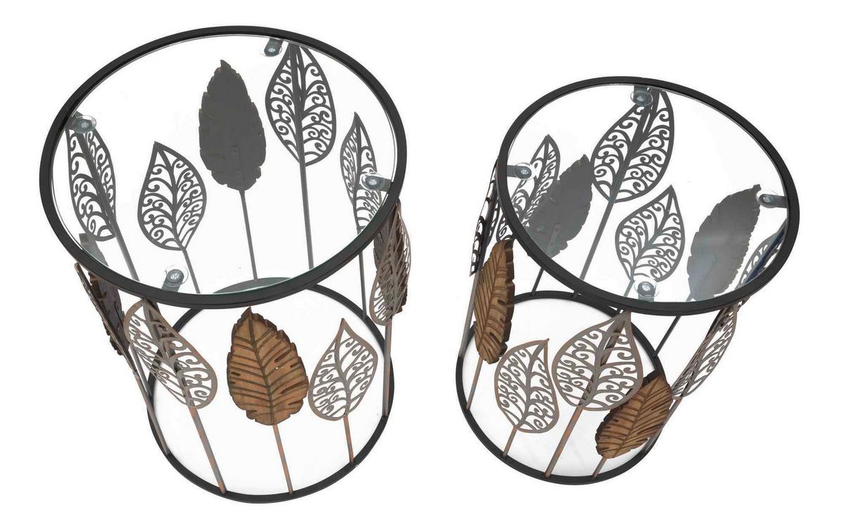 Couchtisch Ferro Legno Foglie Goldfarben, Grautöne B: 38 Cm - Goldfarben/Grau, Basics, Glas/Holzwerkstoff (38/55/38cm)