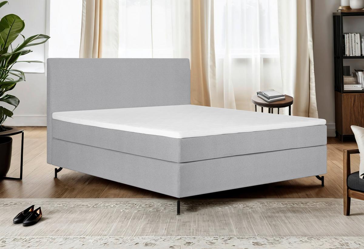 Boxspringbett Linz 140x200 Cm Grau Inkl. Topper - Schwarz/Grau, MODERN, Textil (140/200cm) - MID.YOU
