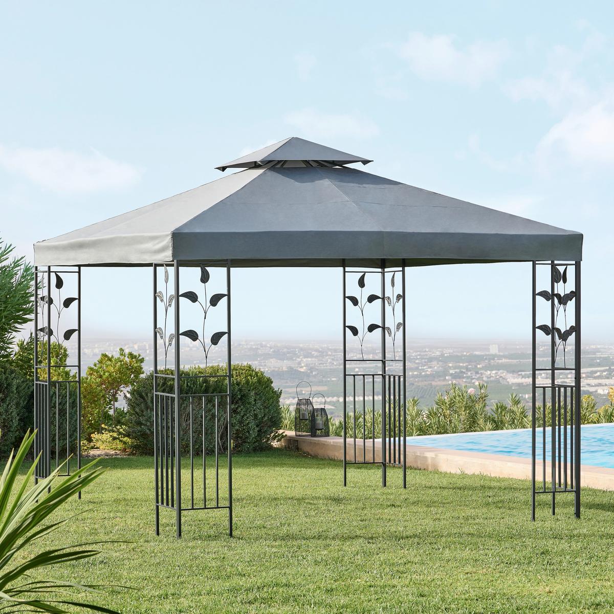 Pavillon Manila 297x297 cm, Regenabweisend und Rostfrei - Dunkelgrau/Anthrazit, MODERN, Textil/Metall (297/267/297cm) - Luca Bessoni