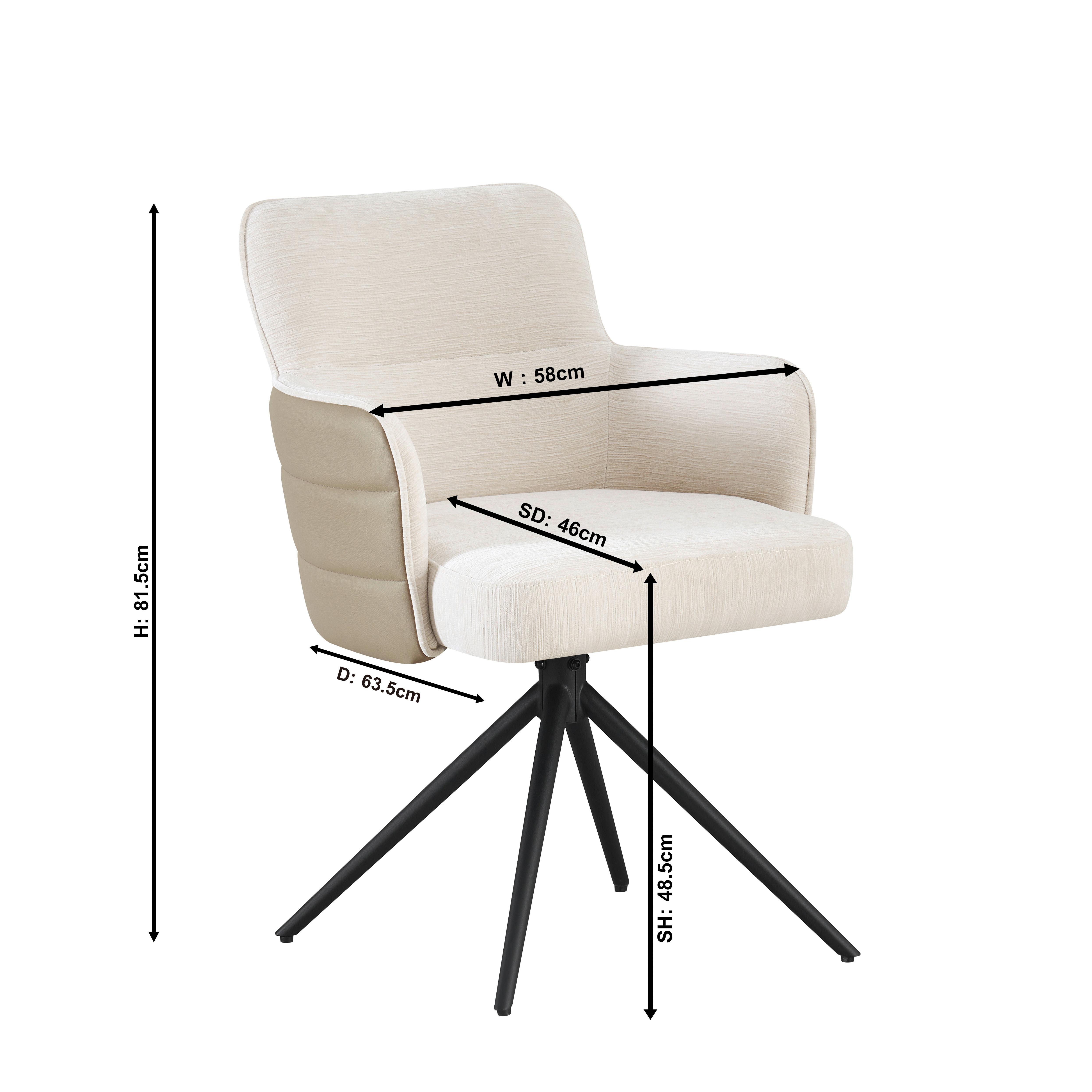Armlehnstuhl Mia Webstoff Beige, B: 58 Cm - Beige/Schwarz, KONVENTIONELL, Textil/Metall (58/82/64cm) - MID.YOU
