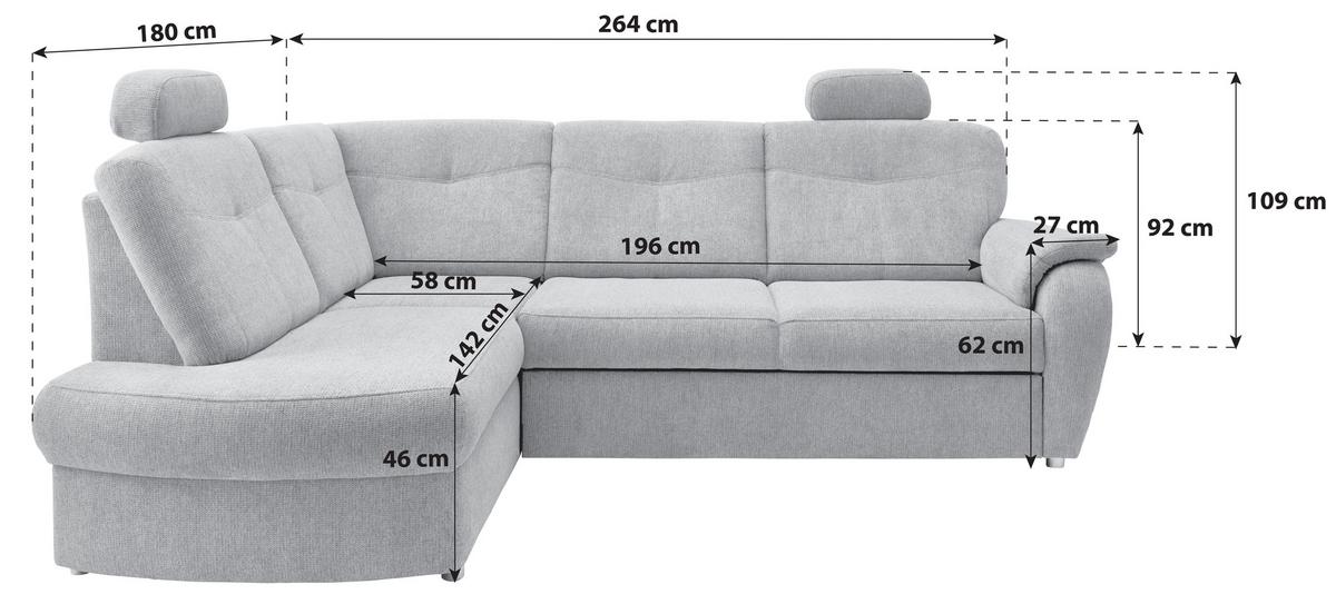 Eckschlafsofa Rosali Anthrazit S: 180x264 cm - Chromfarben/Anthrazit, MODERN, Textil (180/264cm) - Livetastic