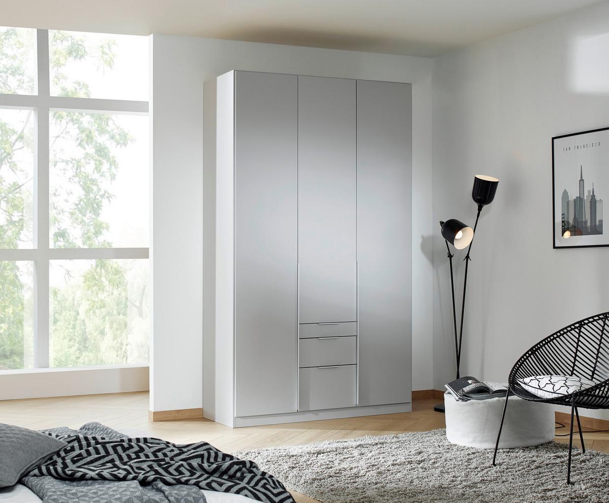 Drehtürenschrank mit Laden 136 cm Alabama, Seidengrau - Hellgrau, MODERN, Holzwerkstoff (136/229/54cm)