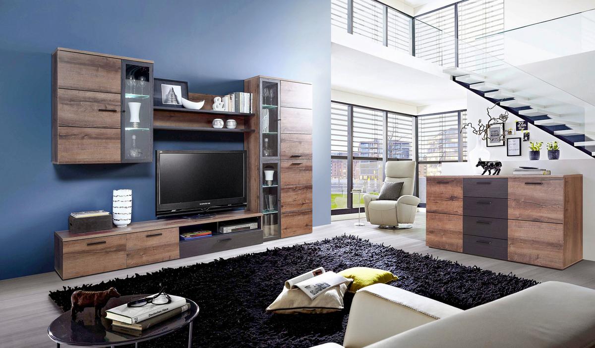 Szekrénysor Durango - tölgyfa színű/fekete, Modern, műanyag/faalapú anyag (279,6/196/41,3(34,1)cm)