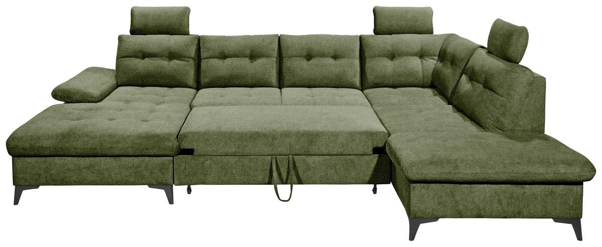 Wohnlandschaft Durban Mit Bettfunktion Olivgrün - Schwarz/Olivgrün, KONVENTIONELL, Textil (170/324/218cm) - MID.YOU