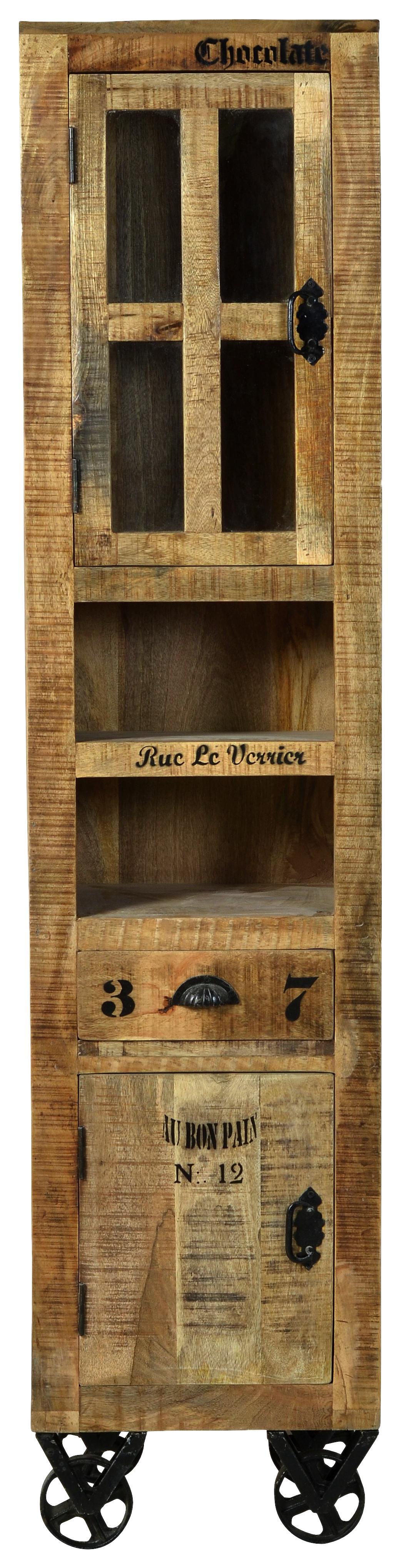 Hochschrank Brion B: 44 cm Mangoholz - Schwarz/Naturfarben, Basics, Holz (44/191/34cm)