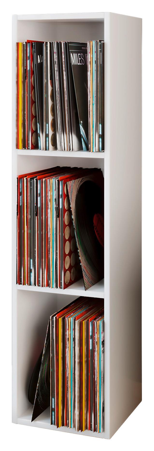 Regál na vinylové desky Platto - bílá, Konvenční, kompozitní dřevo (34/107/29cm) - MID.YOU
