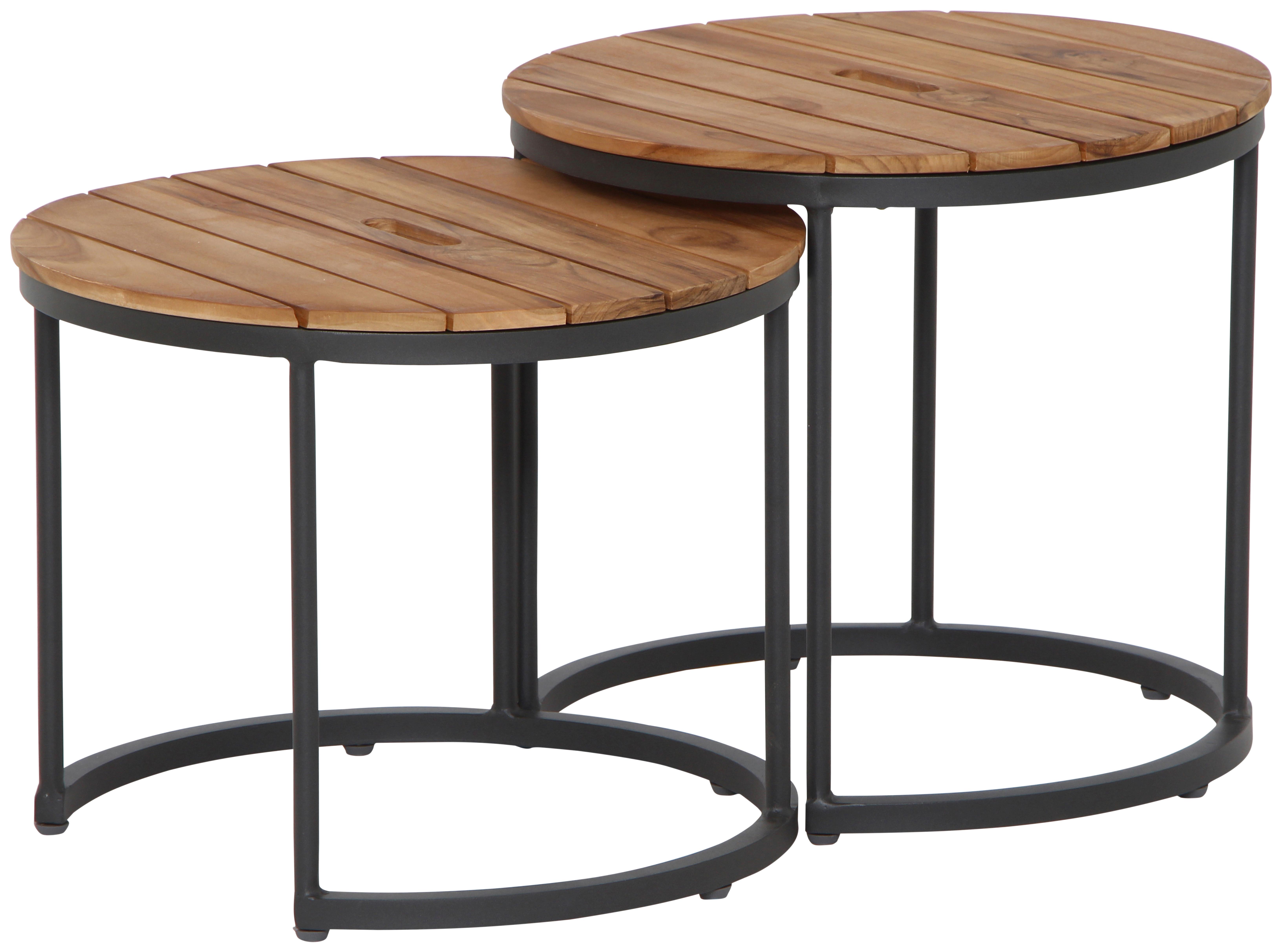 Gartenbeistelltisch H16597 - Anthrazit/Teakfarben, MODERN, Holz/Metall (50/50/40cm) - Siena Garden