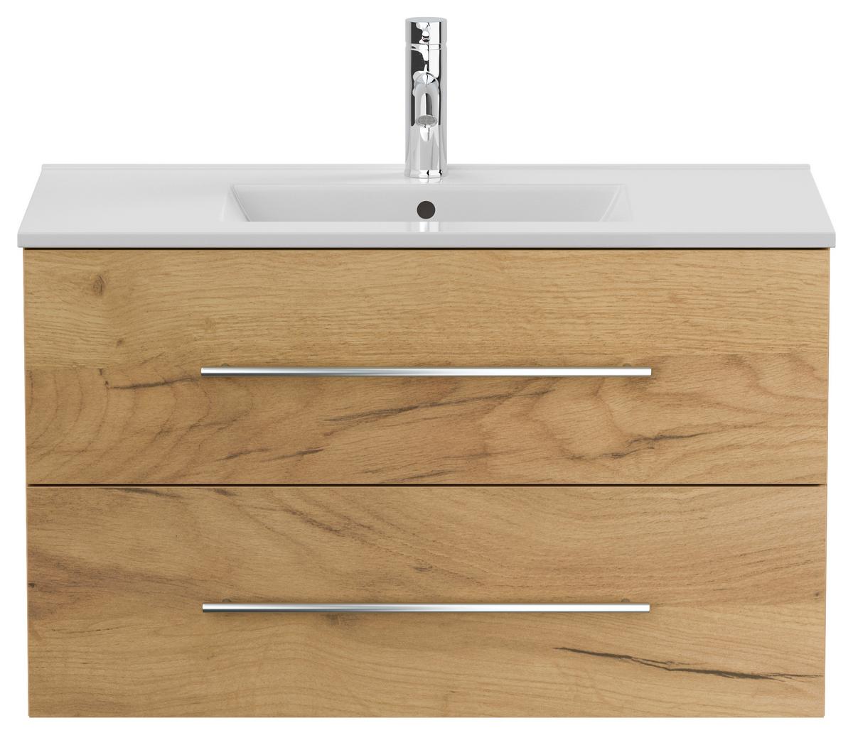 WASCHTISCHKOMBI Homeline, Eichefarben B: 91 cm - Eichefarben/Weiß, Basics, Keramik/Holzwerkstoff (91cm) - MID.YOU