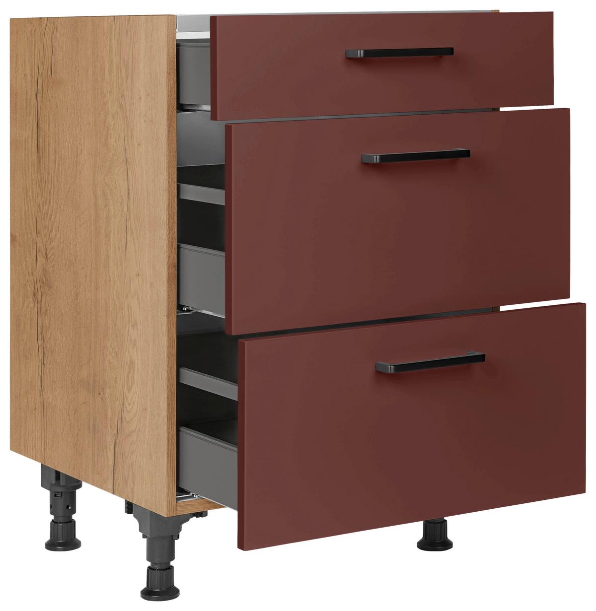 Kochfeldumbauschrank Easytouch - Eichefarben/Rot, MODERN, Holzwerkstoff (60,0/87,0/56,0cm) - Nobilia